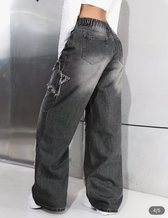 Сірі чорні широкі джинси бегі беггі в зірку на дівчинку серые джинсы