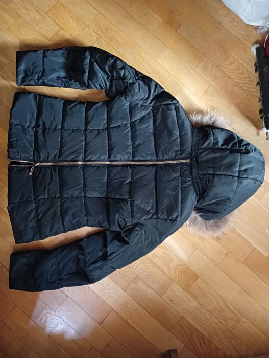Damska kurtka puchowa M/L futro kaptur 38/40