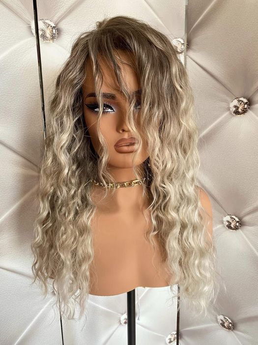 Peruka topper duza baza duza gestosc afroloki ombre blond