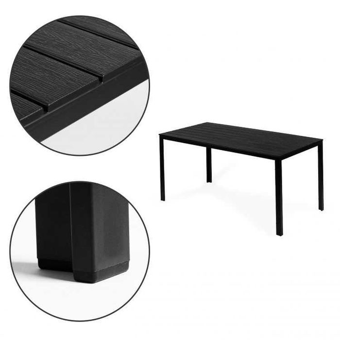 STÓŁ OGRODOWY 6-osobowy 156 x 78 cm na taras / balkon - CZARNY