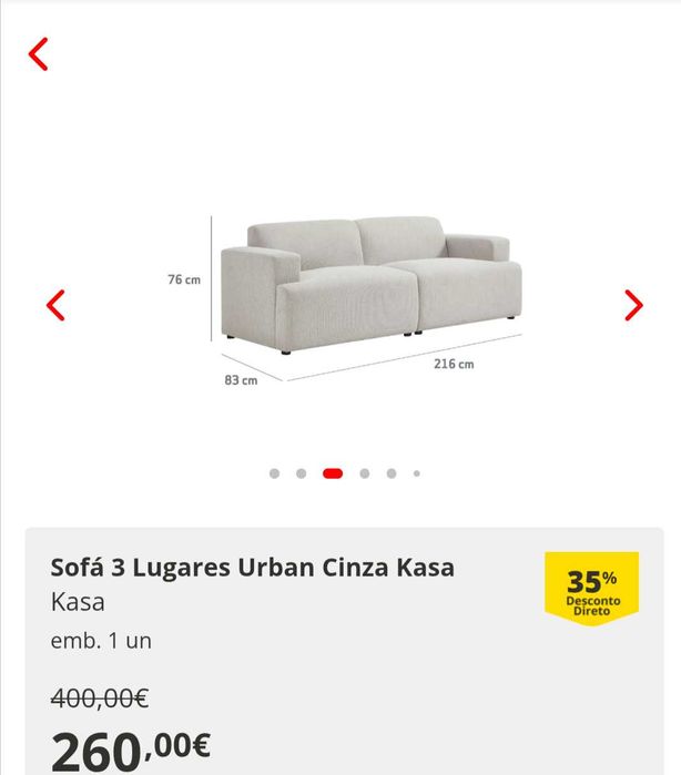 Sofá 2 Lugares Cinza Continente