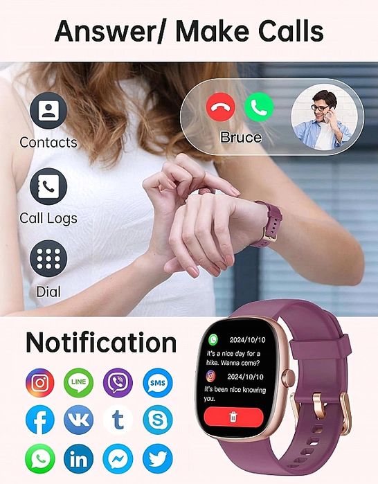 Smartwatch D3 zegarek dla kobiet i mężczyzn Wodoodporny iPhone, Androi