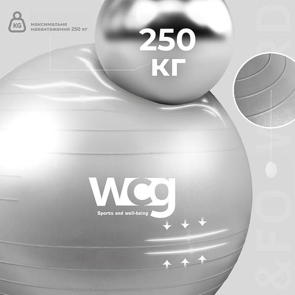 М'яч для фітнесу (фітбол) WCG 75 Anti-Burst 250кг Сірий + насос