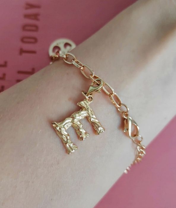 Zawieszka, literka E, Mellov, charms, srebro próba 925, pozłacane