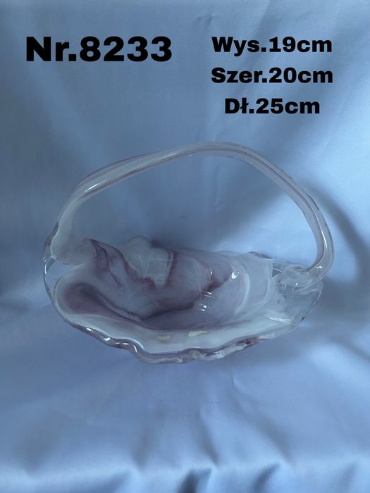 Szklany koszyczek różowo biały nr.8233