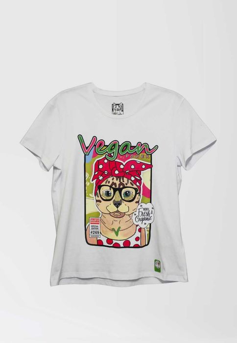T-shirt - vegan - kot - damska L