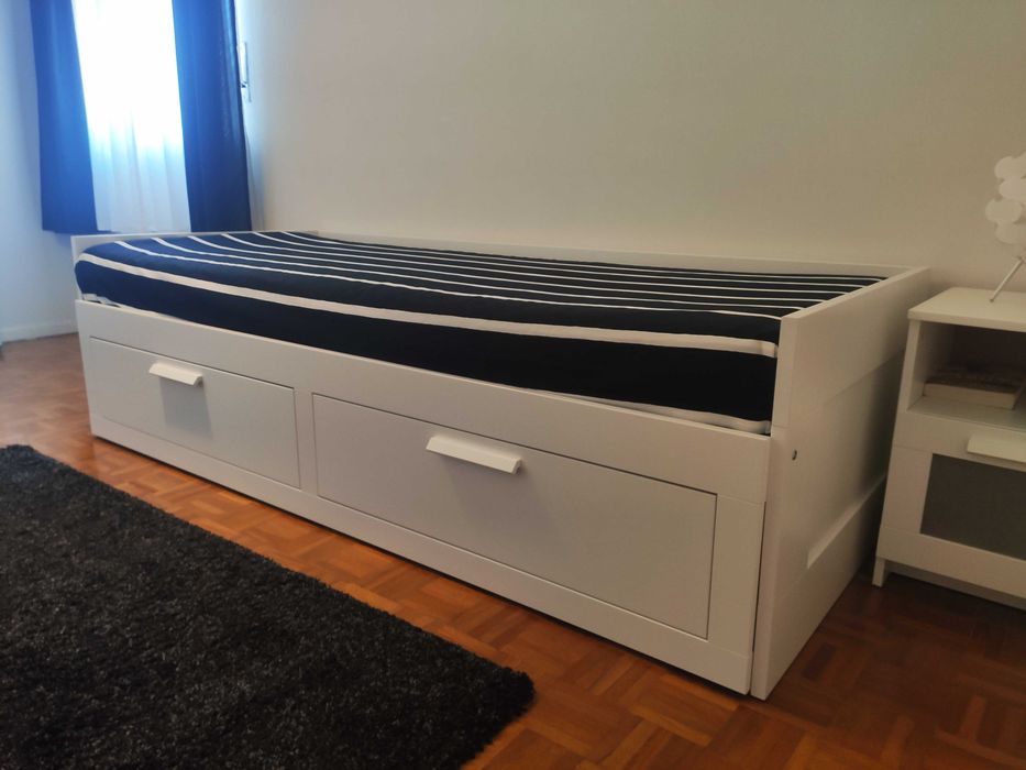 Cama extensível IKEA BRIMNES + 2 colchões | 90x200 → 180x200 |
