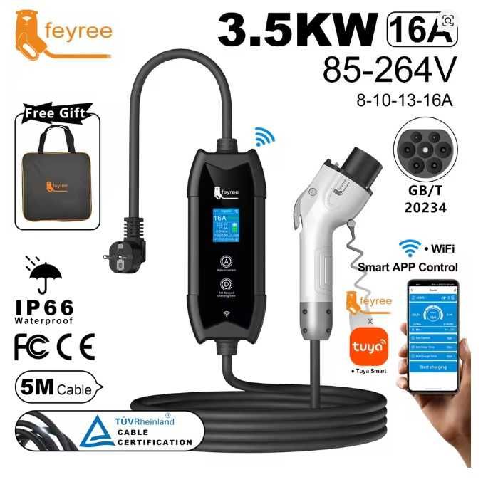 Зарядка електромобіля Feyree Type 1 , Type 2 , GB/T  16А 3,5кВт