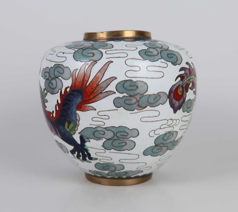 Pote sem tampa cloisonné antigo - Fênix e Dragão