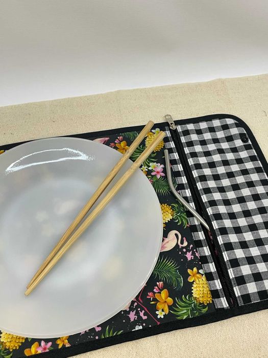 Americano com porta talher, Individual, porta talher, toalha americana