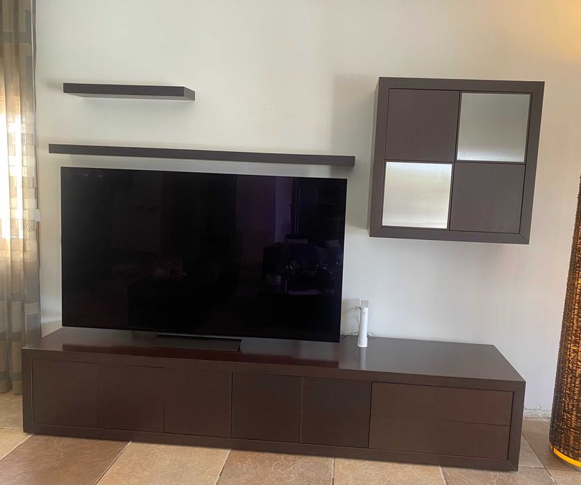 Conjunto Móvel de TV  + Cubo Suspenso e Prateleiras (Wengé/Inox)