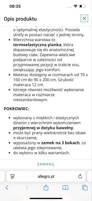 Materac piankowy 160x90 Magnum Junior Tencel