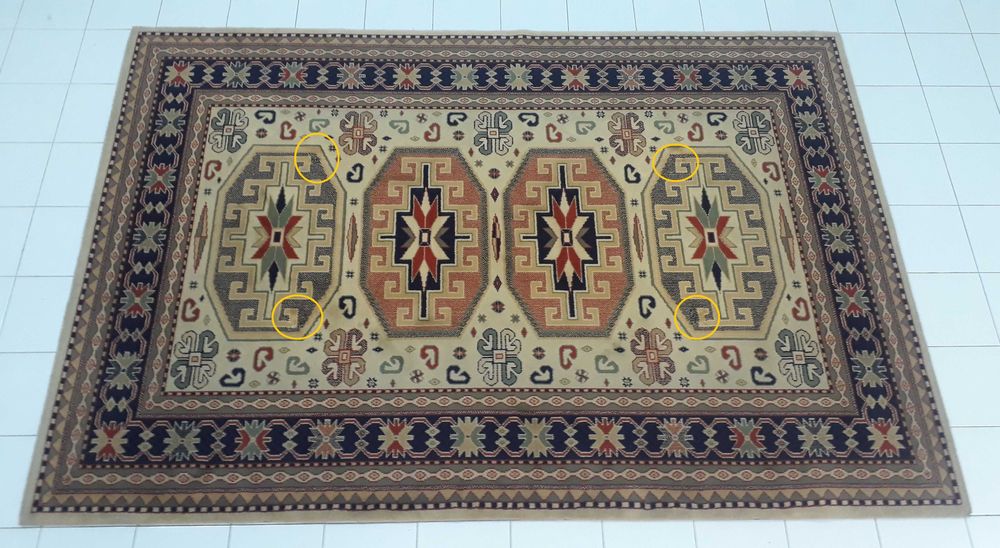Tapete 100% poliacrílico 204,5x138,5cm c/motivos geométricos clássicos