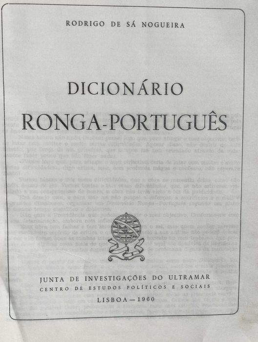 Dicionário Ronga-Português , Edição 1960