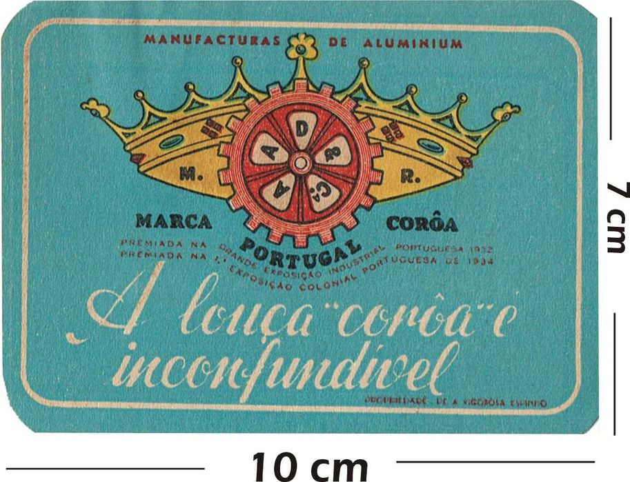 Corôa - louça em " aluminium " - 3 rótulos antigos