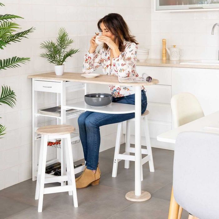 Mesa alta de cozinha + 2 bancos (com arrumação)- 120 x 37 x 89 - NOVO