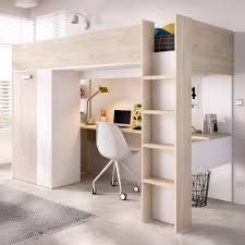 Quarto completo num só móvel: Cama alta + secretária + roupeiro