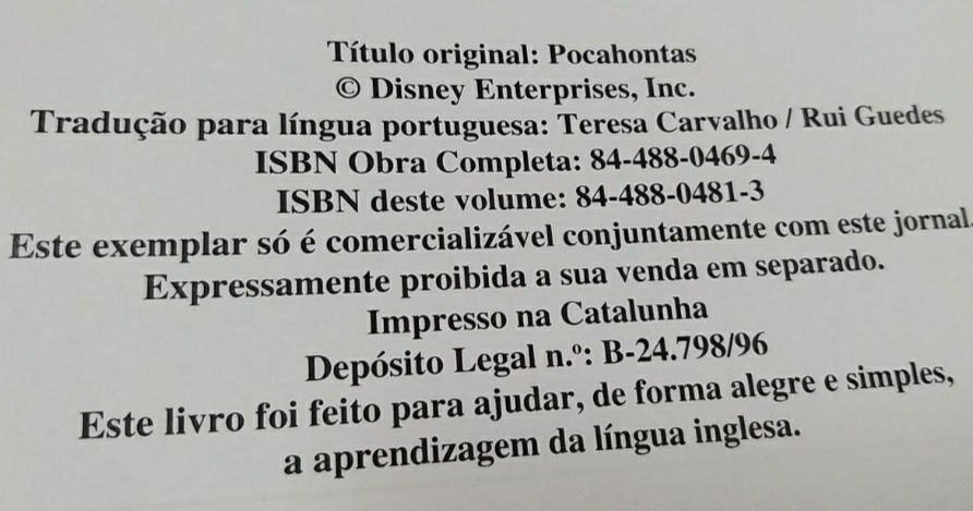 Pocahontas, edição bilingue.