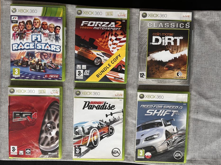 Zestaw 6 gier wyścigowych Xbox 360: Forza, NFS, Burnout, DiRT