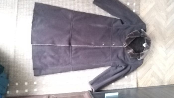 Płaszcz zimowy kożuch 123 Un Deux Trois brąz zamsz zamszowy nowy