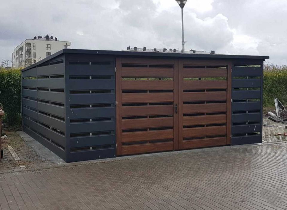 Nowoczesna Wiata Śmietnikowa 4x4 – Biały RAL, Dach jednospadowy