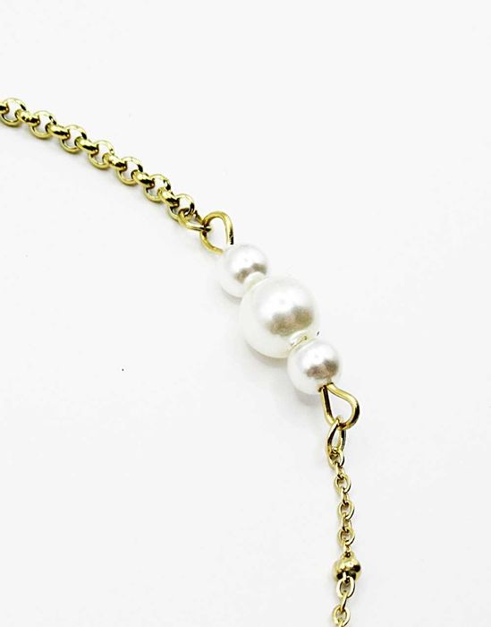 Bransoletka na nogę kostkę stal chirurgiczna perełki białe damska BN96