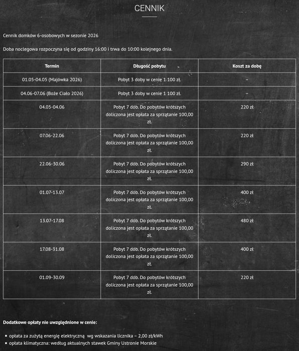 Wynajem domki letniskowe w Ustroniu Morskim wakacje nad morzem 2026