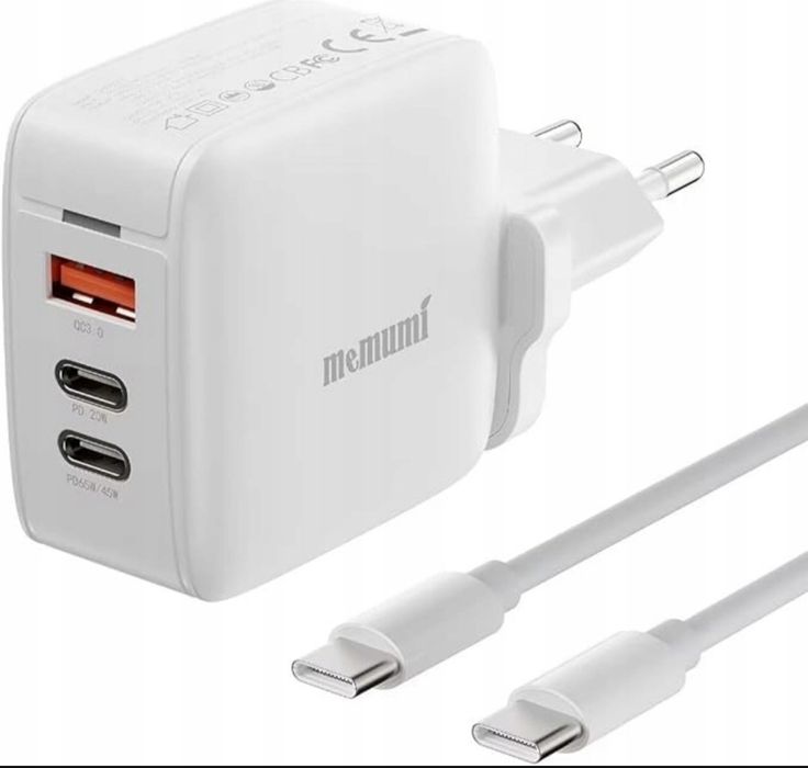 CH65G01 MEMUMI Ładowarka GAN 65W 3portowy USB/USB-C+Kabel USB-C