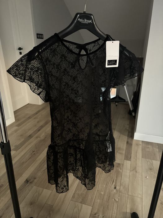 Nowa 38 M Bluzka przeźroczysta koszula Zára czarna Gatta koronkowa