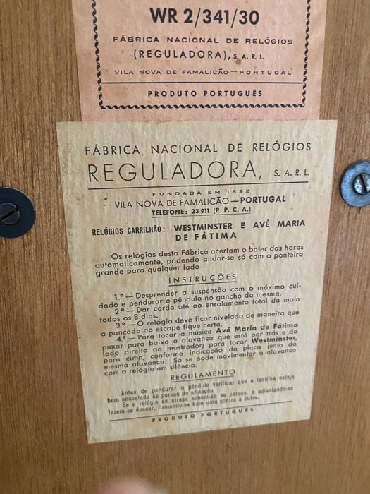 Relógio parede  c/pendulo década 60 da Reguladora
