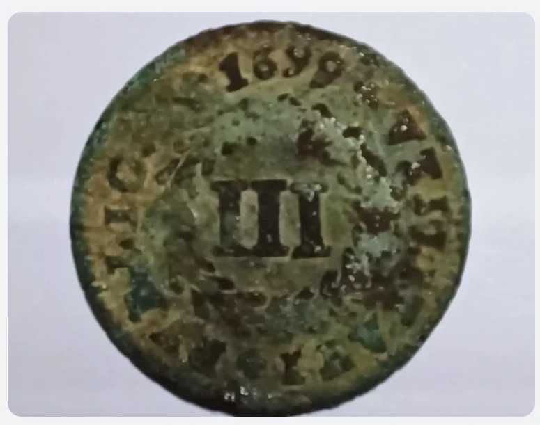 Moeda III Reis Cobre 1699 (BC) - D. Pedro II