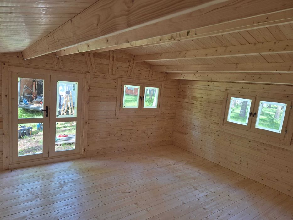 SOLIDNY domek LETNISKOWY drewniany 5m x 5m*25 m2*ściany aż 45 mm*ROD