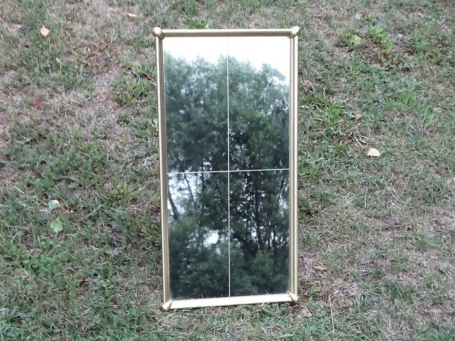 Lustro ścienne vintage z podziałem szprosami mosiężna rama 62x31 cm