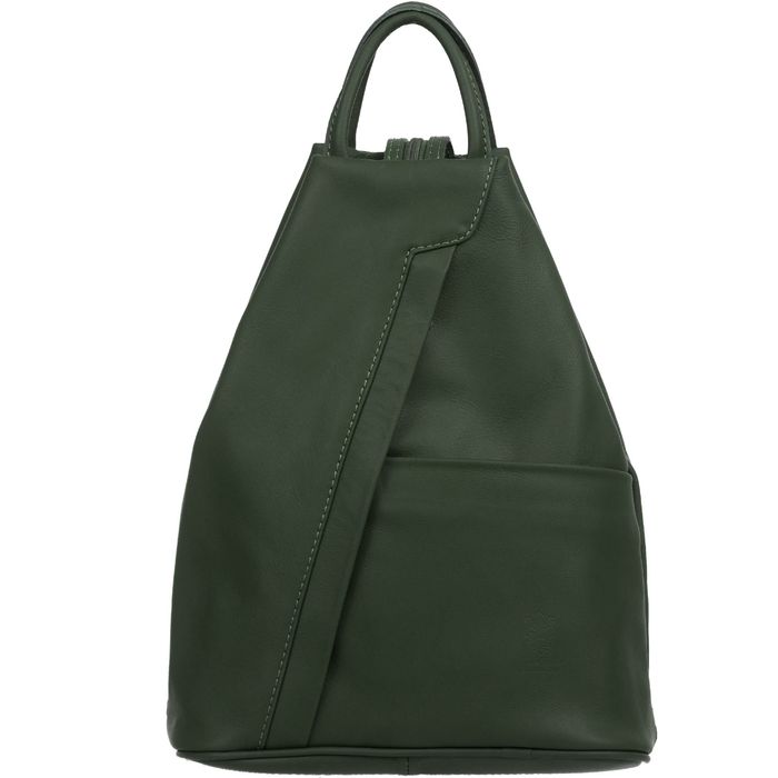VERA PELLE plecak skórzany licowy elegancki trójkątny V520 c.zielony