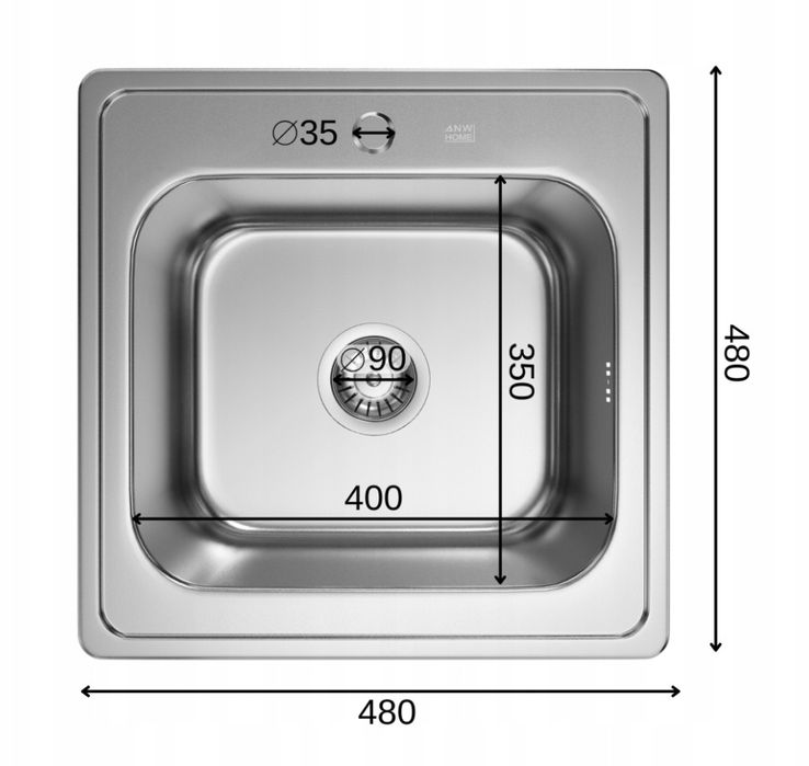 Zlew kuchenny stalowy   SATYNA 48x48x2