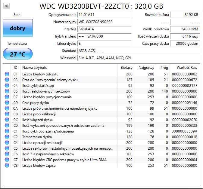 Dysk 2,5" 320GB WD Blue WD3200BEVT