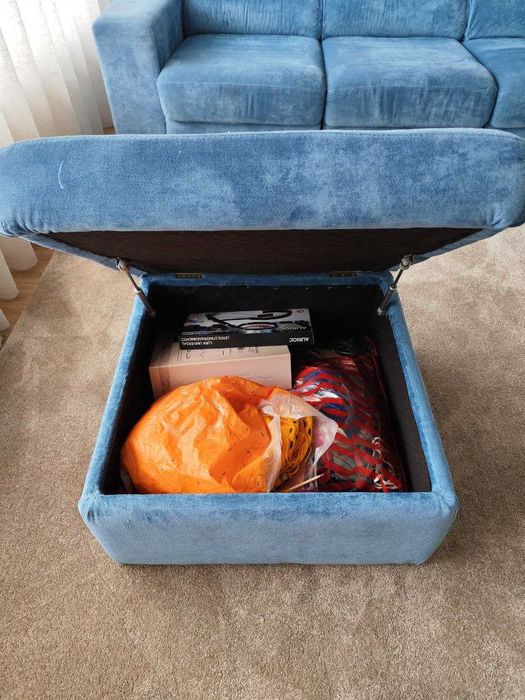 Sofá Azul com 3 Chaises + Mega Puff – Conforto, Versatilidade e Estilo