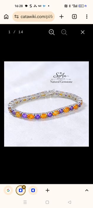 Bransoletka tenisowa  srebro 925 dwukolorowa z naturalnym kamieniem: ametyst, cytryn * Naturalny ametyst, - 11.00ct. tw. Ametyst - * Luksusowy styl *