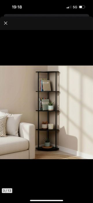 Regał narożny Springos 5 półek loft metal + MDF czarny