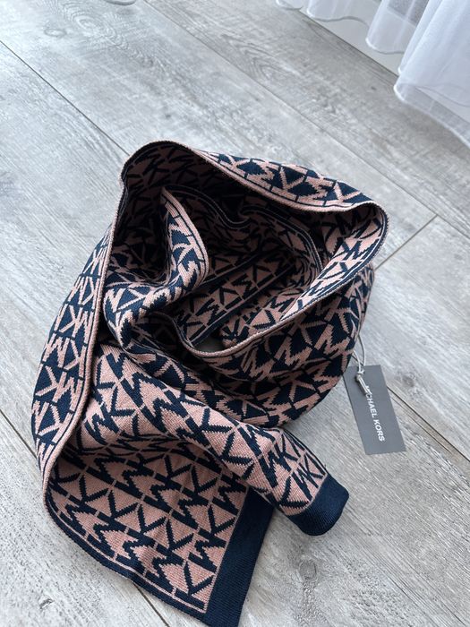 Nowy oryginalny wełniany szal damski unisex Michael Kors monogram logo