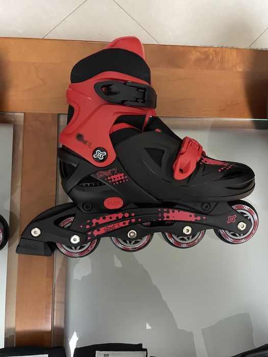 Patins em linha criança número 31-35 com kit de proteções e capacete
