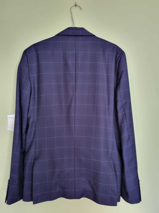 Elegancki ganitur męski granatowy w kratę 100% wełna