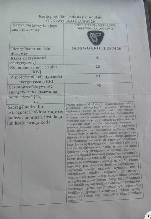 Piec OGNIWO Eko Plus M 26