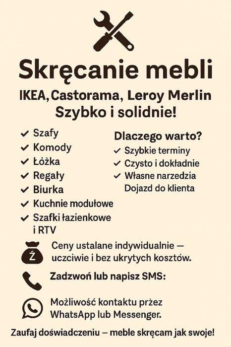 Montaż skręcanie składanie mebli