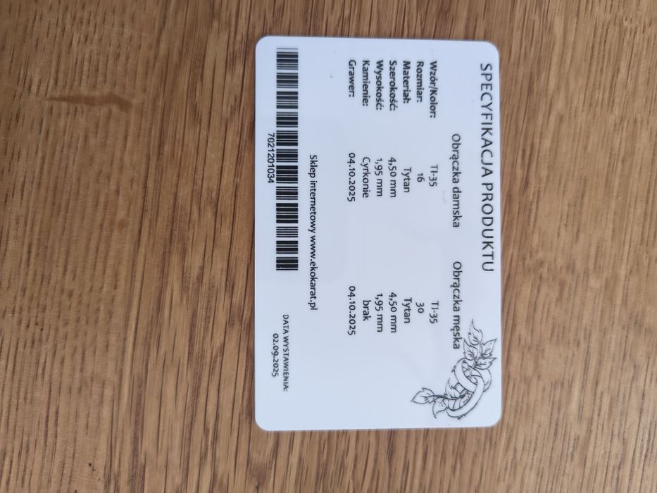 Nowe obrączki tytanowe rozmiar 16 i 30