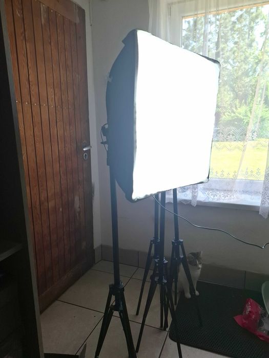 Zestaw oświetlenia studyjnego softboxy żarówki statywy