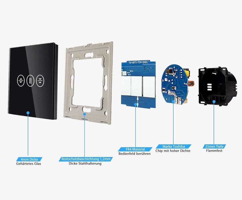 Włącznik żaluzjowy sterowanie rolet szklany czarny WIFI TUYA