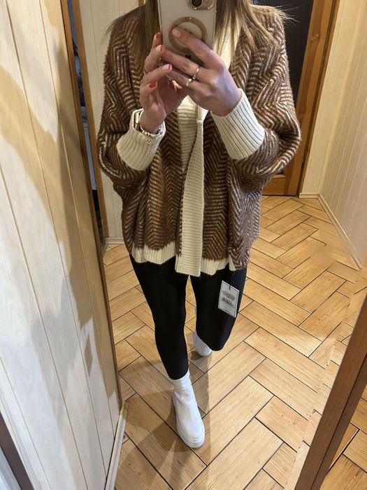 Sweter kardigan alpakowy biust 200 oversize