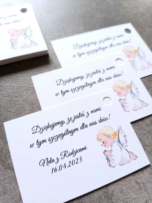 Bileciki do podziękowań dla gości chrzest, roczek, urodziny, komunia