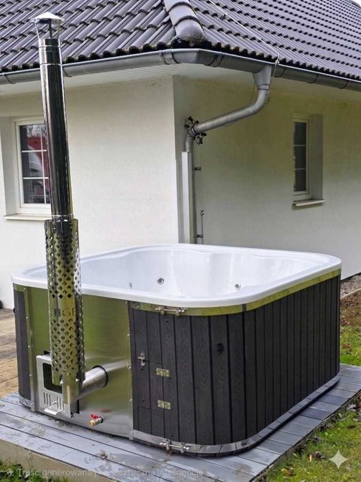 Wkład akrylowy do balii ogrodowej | z miejscem leżącym| kwadrat 203 x 203 cm  biała perła | Niecka do jacuzzi bani akryl | Balia Technic